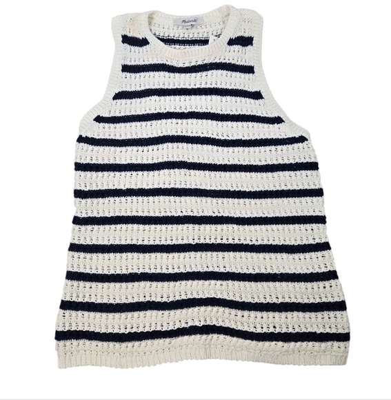 Madewell Knitted Blue & White Cotton Sweater Tank - Picture 1 of 10